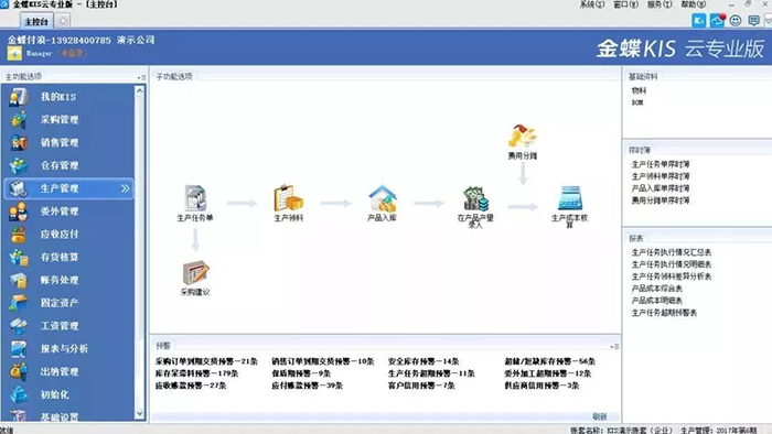 金蝶KIS专业版生产管理界面